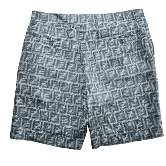 Fendi FF Logo Linen Shorts Mens Bermuda Blue White IT 52 FB0821 AR62 - Picture 3 of 15